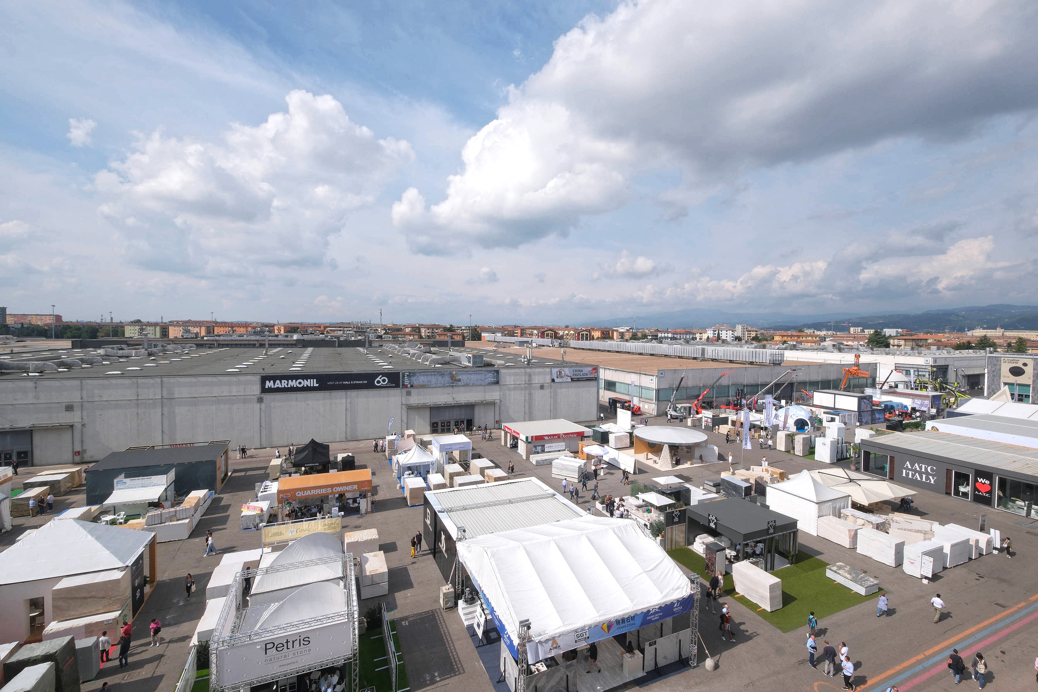 Outdoor stone displays and exhibition grounds at Marmomac 2024